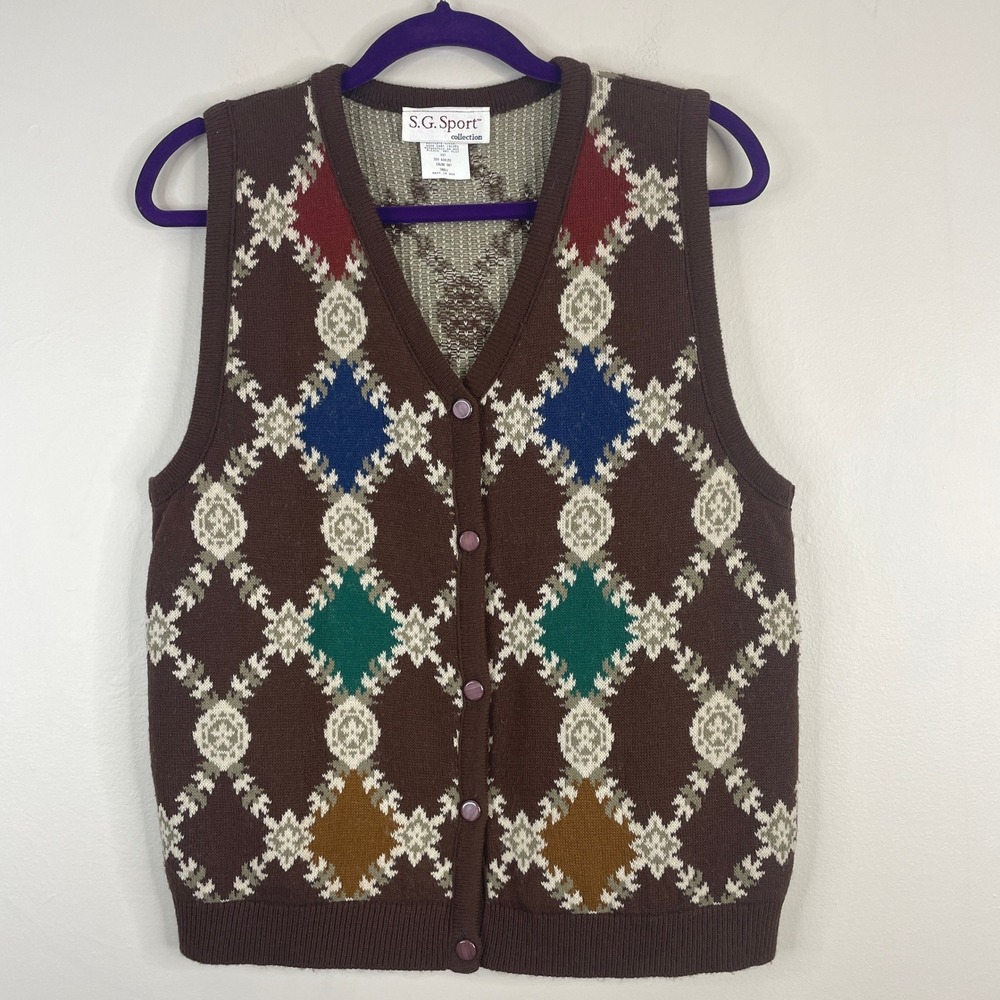 Vintage 90s Argyle Old Money Sweater Vest Small Grunge Academia Ivy Preppy Twee